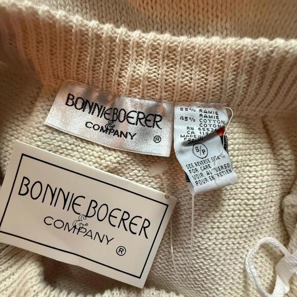 Bonnie Boerer Vintage Knit Skirt Cream Solid Ramie Cotton Blend S/P - Picture 3 of 5